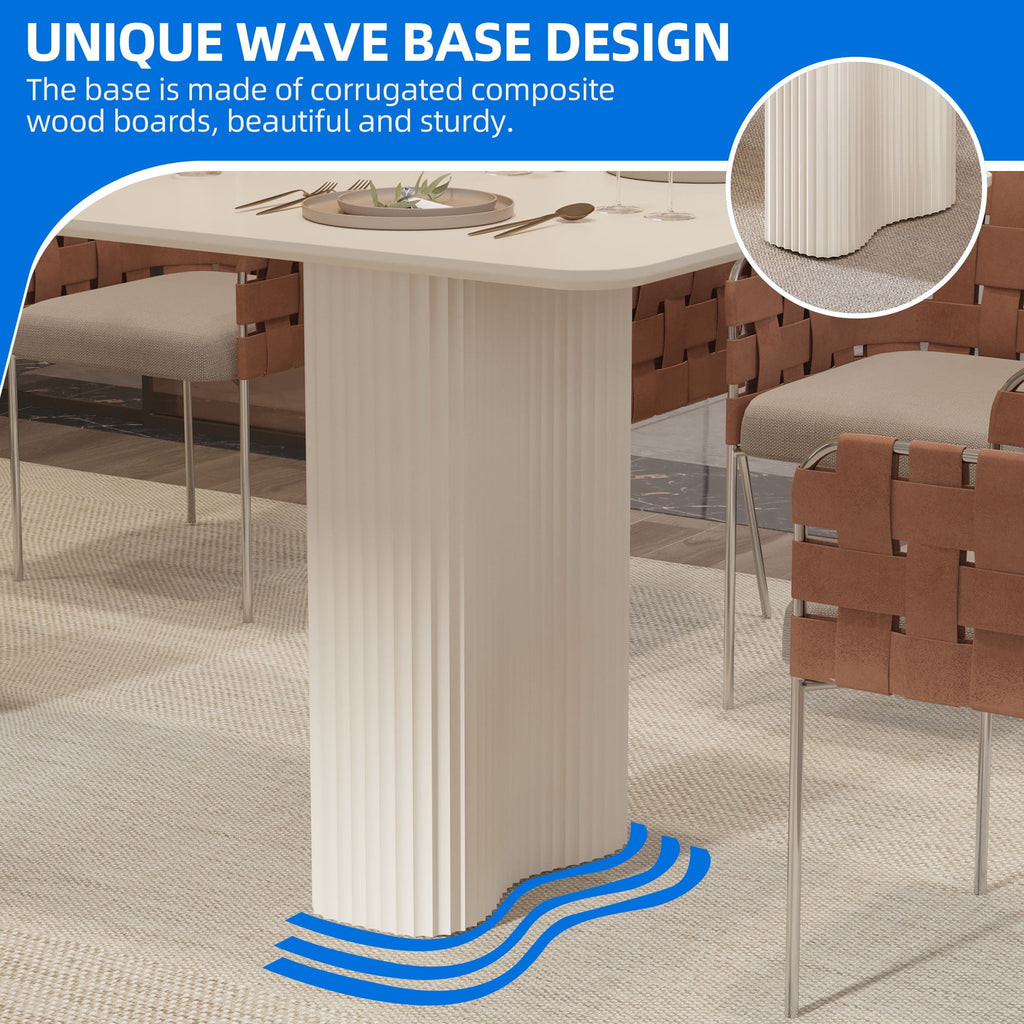 Dextrus 63  Modern Dining Table with Curved Wave Legs, Cream White Rectangular Kitchen Table for 4-6 Person, Dining Room Table for Gathering, Kitchen, Dining Living Room