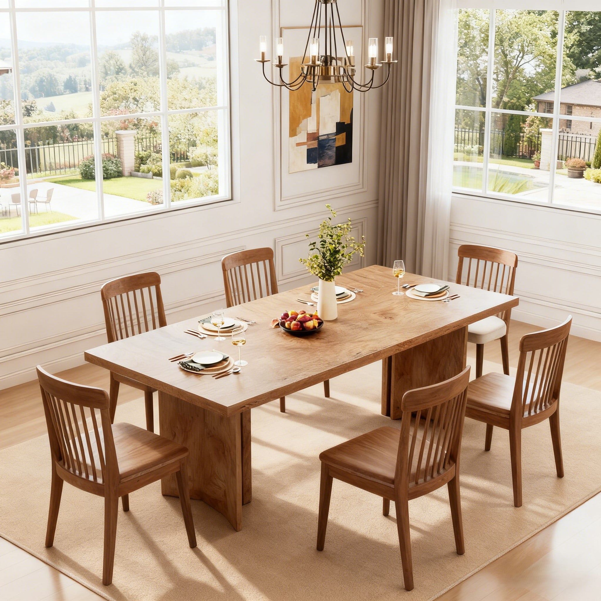 Fnova 63 Rectangular Modern Dining Table, Wooden Modern Kitchen Table for 6 People for Dining Room, Warm Brown (Chairs Not Included)