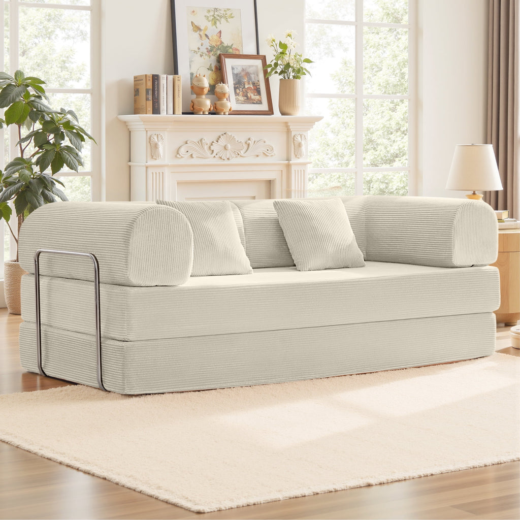COOLHUT 63 W Combination Sofa, High Rebound Density Foam Sofa Couch, Two Forms Floor Couch Three Seats Sofa Bed for Living Room, Bedroom, Green
