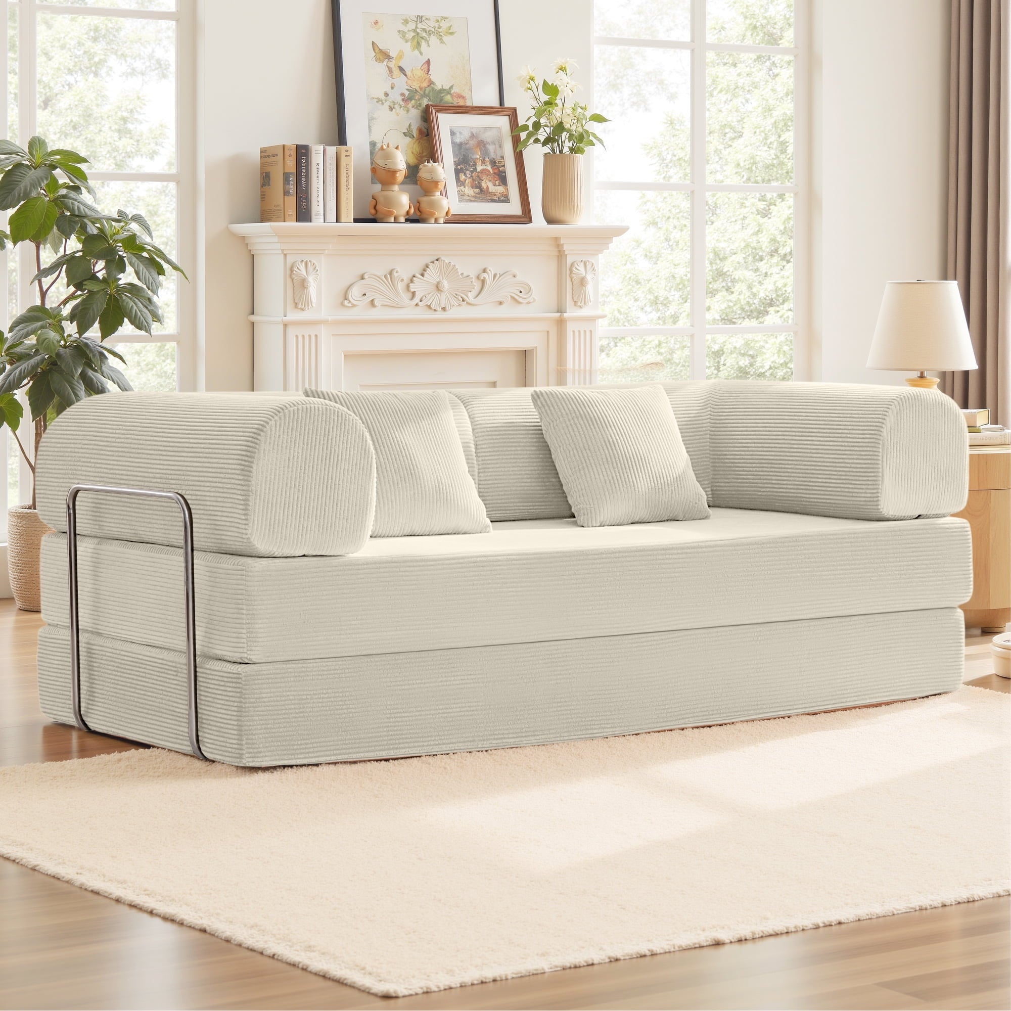 COOLHUT 63 W Combination Sofa, High Rebound Density Foam Sofa Couch, Two Forms Floor Couch Three Seats Sofa Bed for Living Room, Bedroom, Green