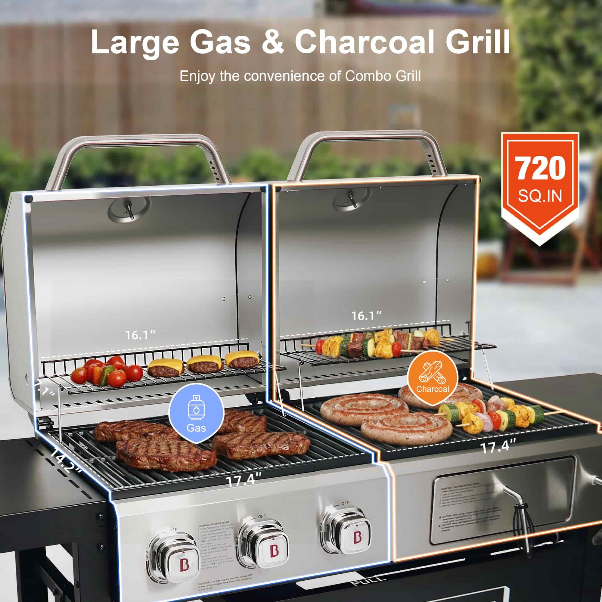 Brand Man Propane 6-Burner Combo Gas Grill with Flat Top Griddle, Heavy Duty 2-in-1 BBQ with Stainless Steel Lids for Outdoor Barbecue