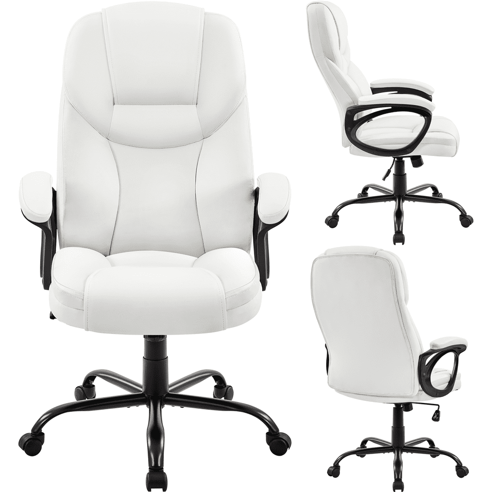 Alden Design Faux Leather Swivel Office Chair with Ergonomic High Back for Home Office, Black