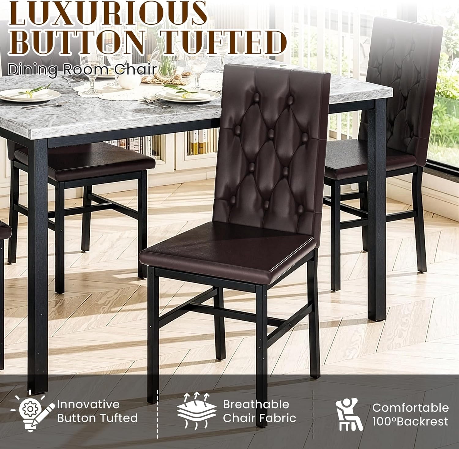 Baxluxe Dining Table Set for 4, Space Saving Rectangle Dining Table with 4 Velvet Dining Chairs, Faux Marble Kitchen Table and Chairs Set, Modern Dining Room Set for Kitchen, Pub, Beige+Gray
