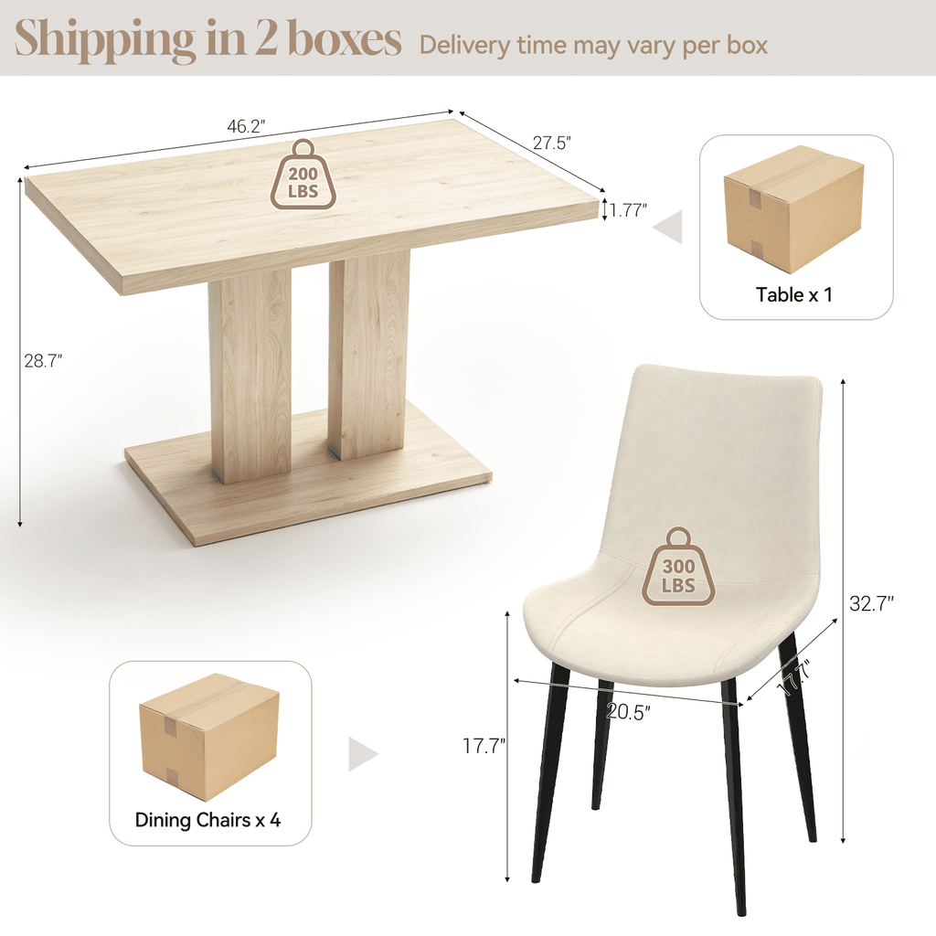 46.2 Dining Table,Modern Square Dining Table for 4-6 People,Rectangular Dining Room Table with Sturdy Pedestal Base，Rectangle kitchen Table for Living Room, Apartment
