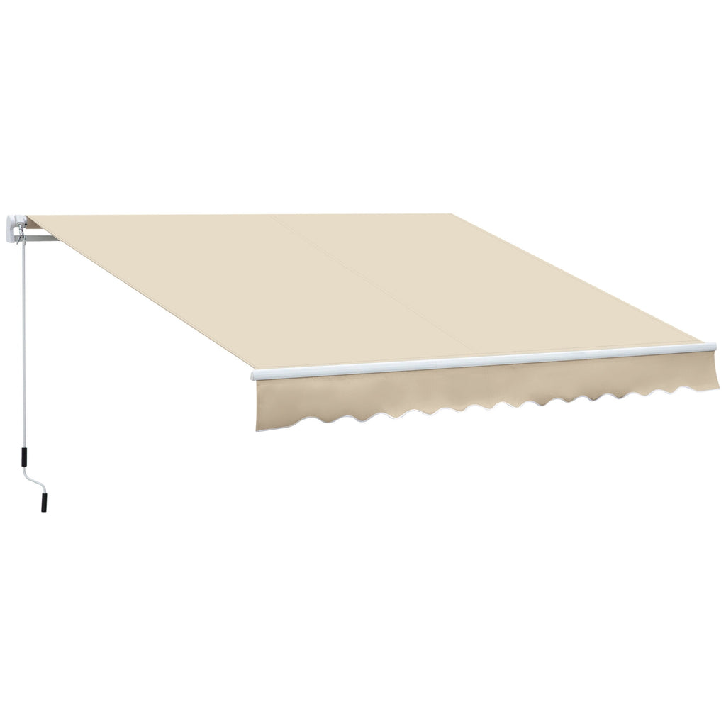 Patio Umbrellas Outsunny 12' x 8' Retractable Awning Patio Awnings Sun Shade Shelter with Manual Crank Handle, 280g/m² UV & Water-Resistant Fabric and Aluminum Frame for Deck, Balcony, Yard, Cream Wh
