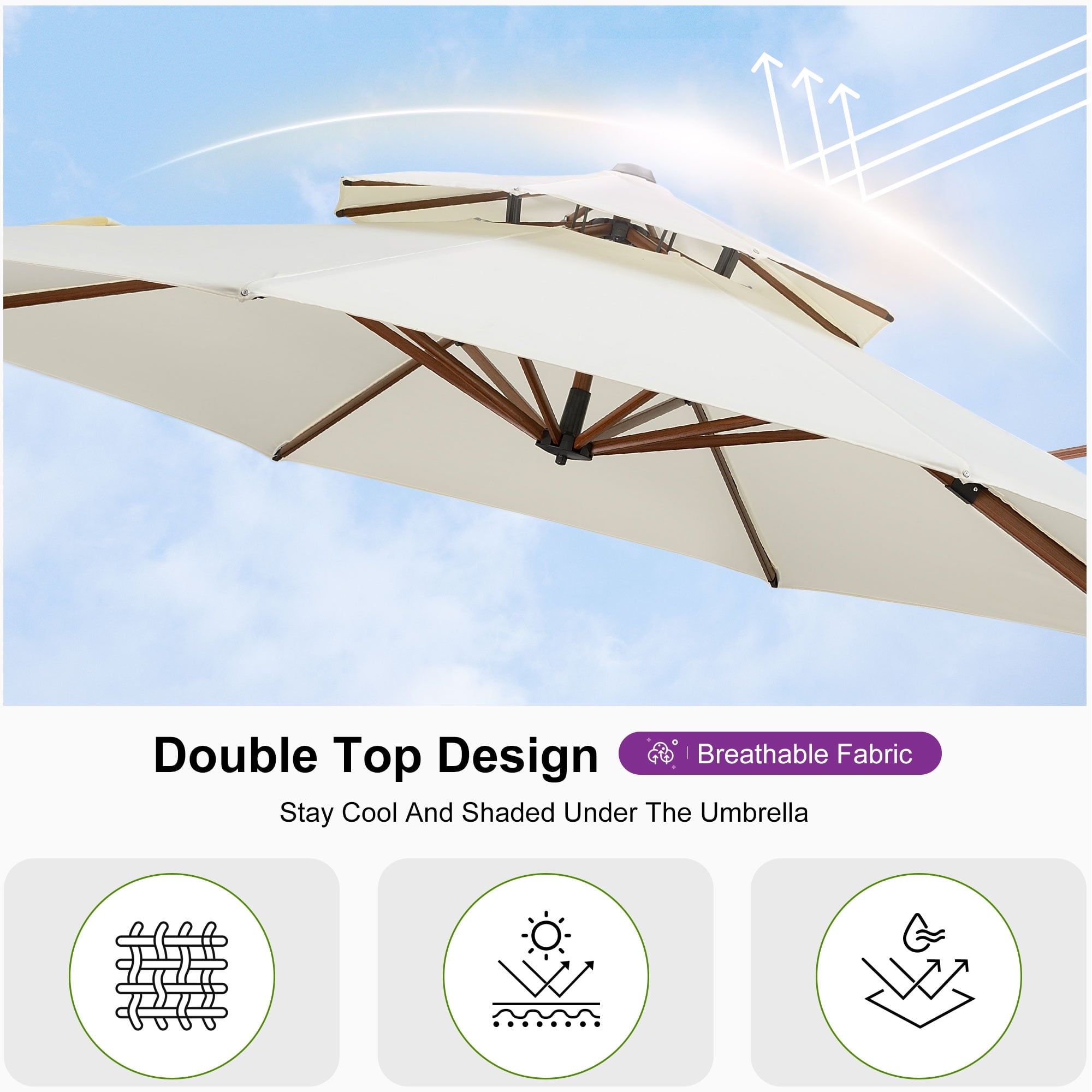 PURPLE LEAF 11FT Deluxe Round Wood Grain Patio Umbrella, Large Offset Cantilever Umbrella with 360° Rotation, Navy Blue