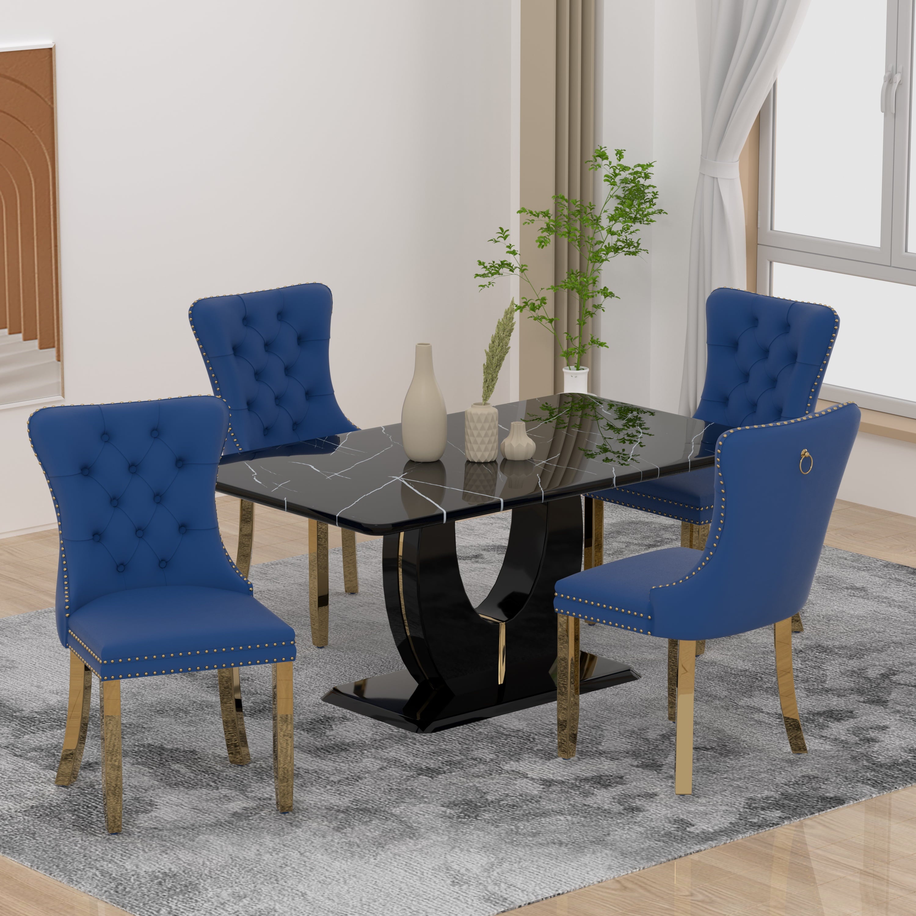 63 Modern White Rectangle Faux Marble Dining Table Room Sets for 4,Dining Table with 4 Velvet Dining Chairs,White Table and 4 Gray Chairs with Silver Leg