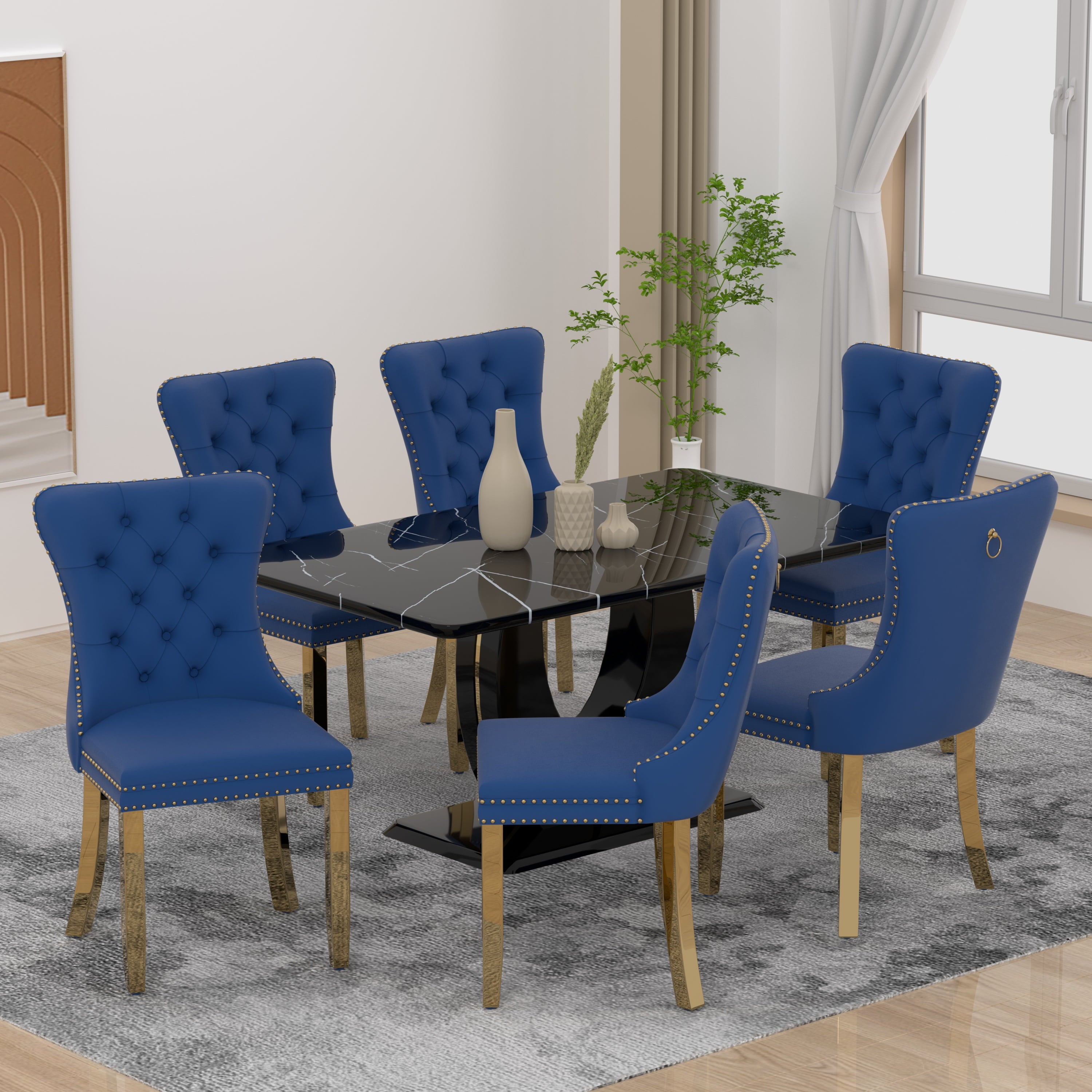 63 Modern White Rectangle Faux Marble Dining Table Room Sets for 4,Dining Table with 4 Velvet Dining Chairs,White Table and 4 Gray Chairs with Silver Leg