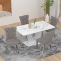 63 Modern White Rectangle Faux Marble Dining Table Room Sets for 4,Dining Table with 4 Velvet Dining Chairs,White Table and 4 Gray Chairs with Silver Leg