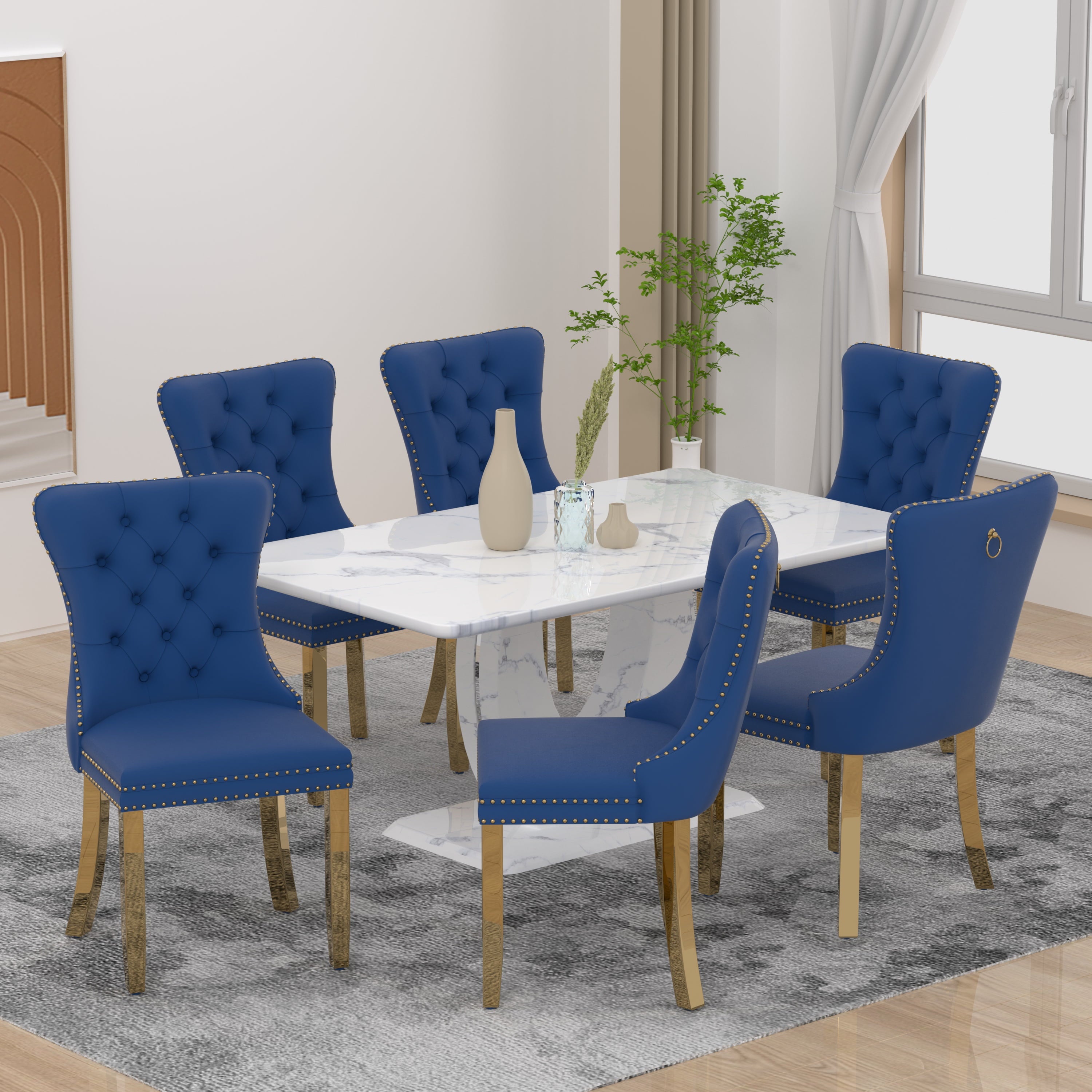 63 Modern White Rectangle Faux Marble Dining Table Room Sets for 4,Dining Table with 4 Velvet Dining Chairs,White Table and 4 Gray Chairs with Silver Leg