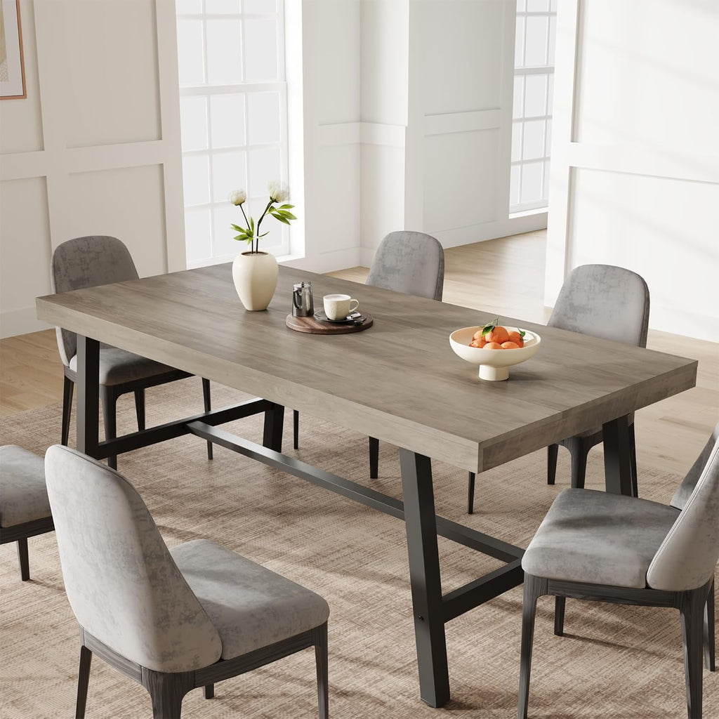 Industrial Dining Table for 6-8 People, 70.87 Long Wooden Kitchen Table with Sturdy Metal Frame & Natural Finish, Seats 6 Rectangular Counter for Dinner, Kitchen, Dining Room - Natural