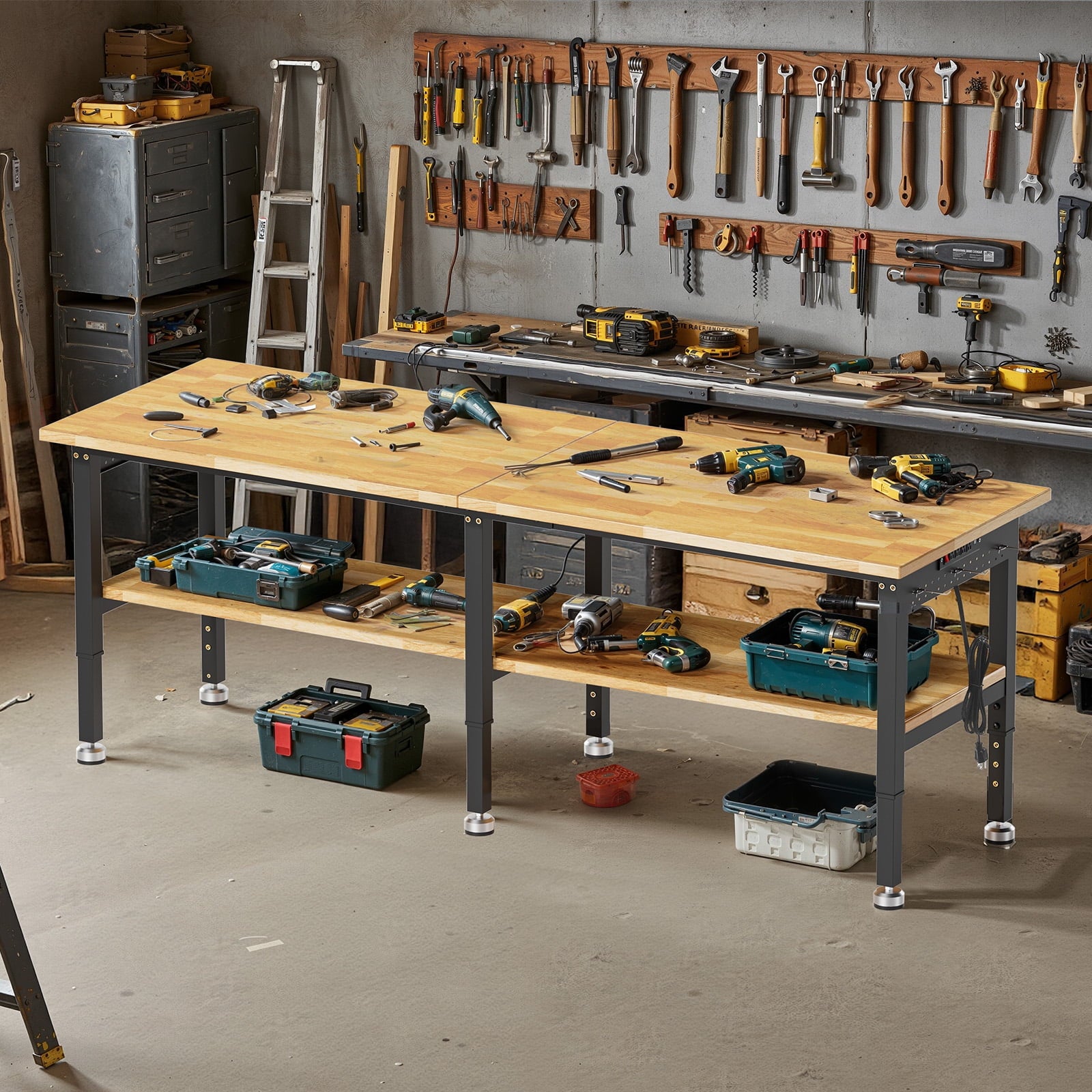 MUWOOD 96-inch Adjustable Height Workbench with Adjustable Height, Wood Worktop, 5000 LBS Load Capacity for Garage, Workshop