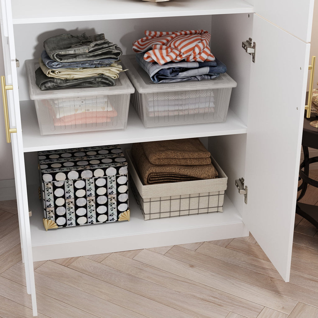 OxyLife 2 Door Wardrobe Armoire, White Closet Storage Organizer with Drawers and Shelves