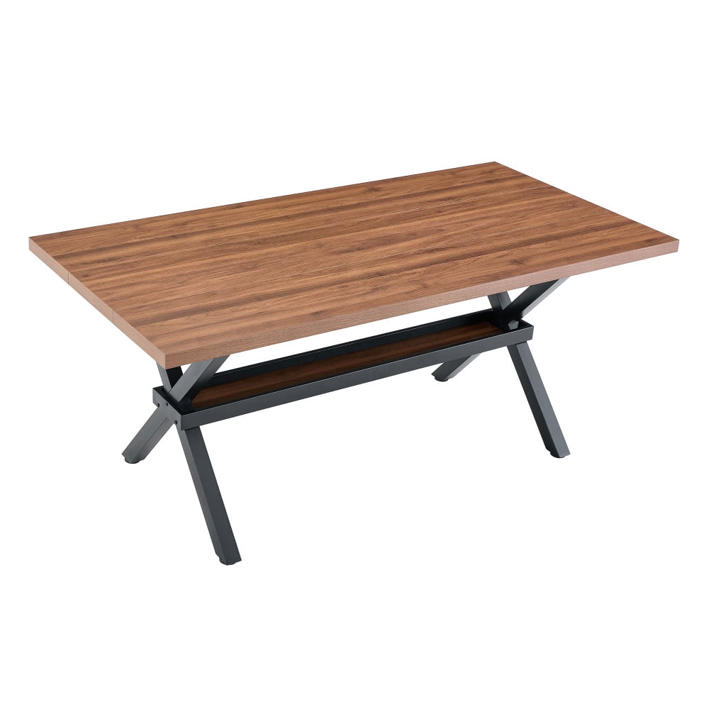 Modern 71 Wood Dining Table, Light Wood Grain MDF Top with X-Shaped Metal Legs, Seats 6-8 People, for Kitchen & Dining Room