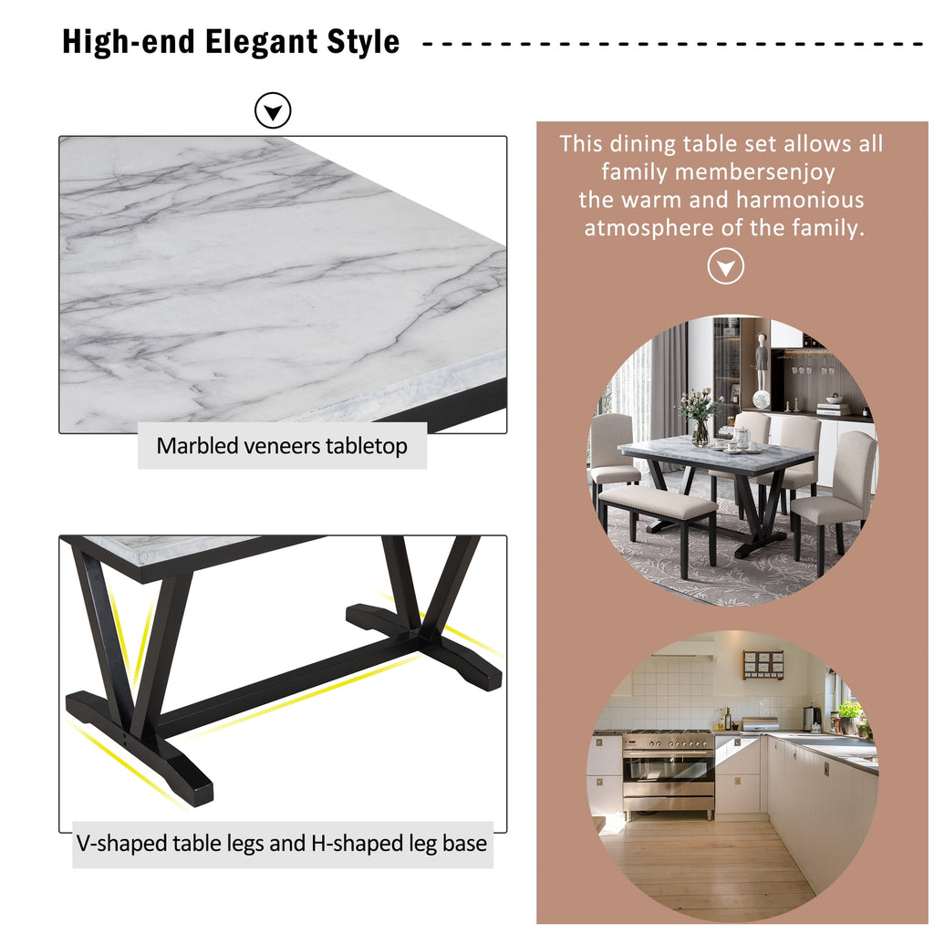 Harper & Bright Designs Dining Table Set for 6 with Bench Rectangular Table and 4 Upholstered Chairs for Kitchen, Gary