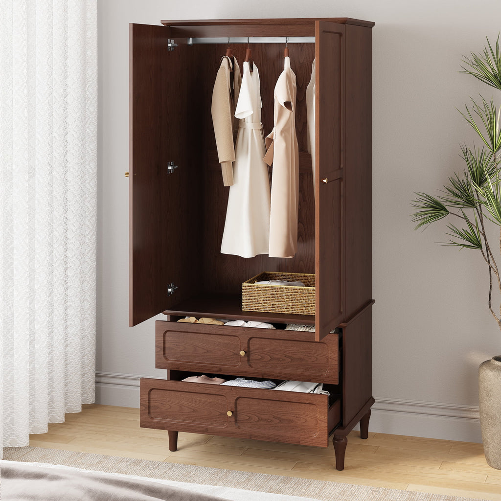 HLR 71 Tall Modern Wood Armoire Wardrobe Closet, Freestanding Cabinet with Hanging Rod for Bedroom, Brown
