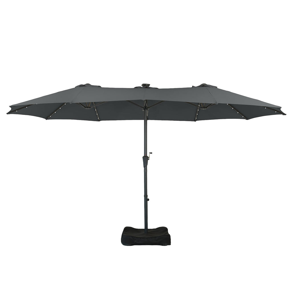 Ainfox 15ft Large Patio Umbrella with Solar Lights, Double-Sided Outdoor Rectangle Table Umbrellas with Sand Bag Base，Beige