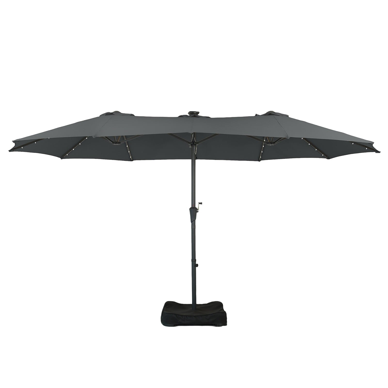 Ainfox 15ft Large Patio Umbrella with Solar Lights, Double-Sided Outdoor Rectangle Table Umbrellas with Sand Bag Base，Beige