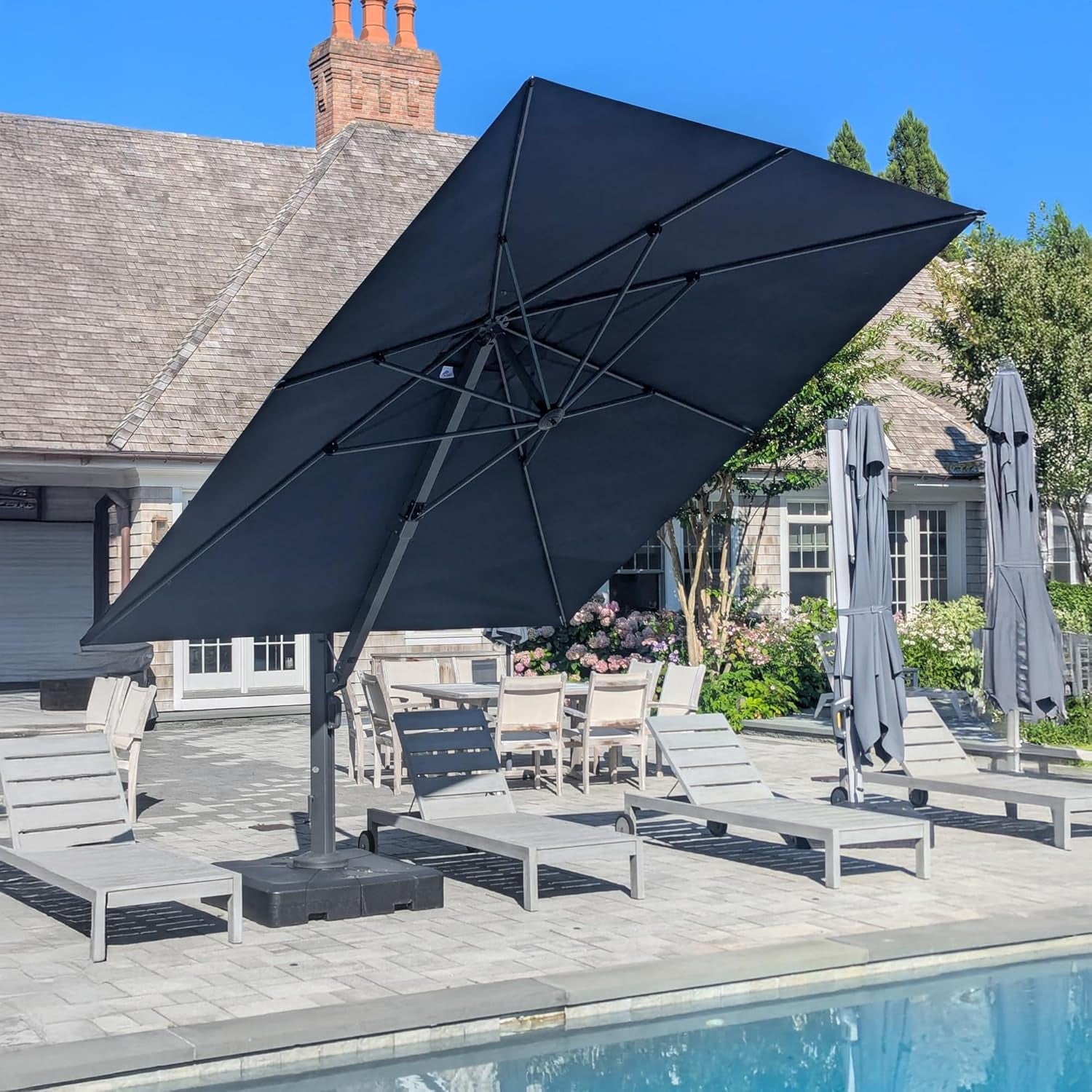 PURPLE LEAF 12 FT Outdoor Cantilever Umbrellas Square Aluminum Windproof Offset Umbrella with 360°Rotation Tilt Adjutable Garden Pool Large Patio Umbrella,Gray