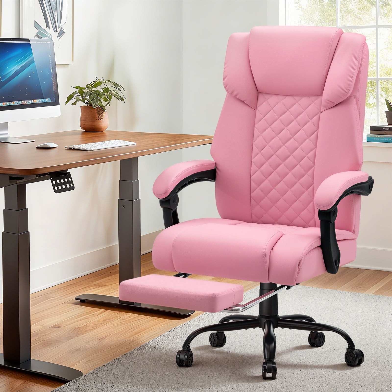 Hoffree Massage Office Chair 400LBS Executive Office Chair Massage and Footrest Big and Tall Office Chair with Heated Lumbar Support, Ergonomic Computer Desk Chair Reclining High Back Leather Office