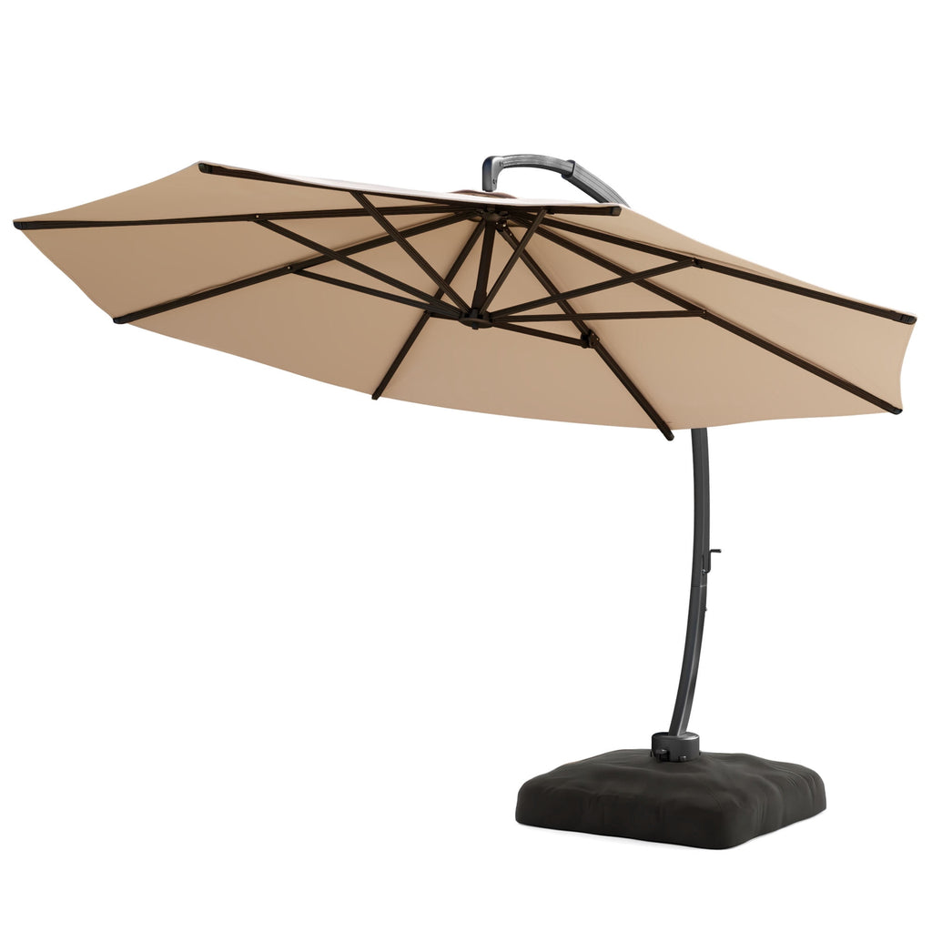 LAZZO 11ft Outdoor Patio Umbrella with Base, Aluminum Offset Cantilever Umbrella for Pool Deck, Champagne