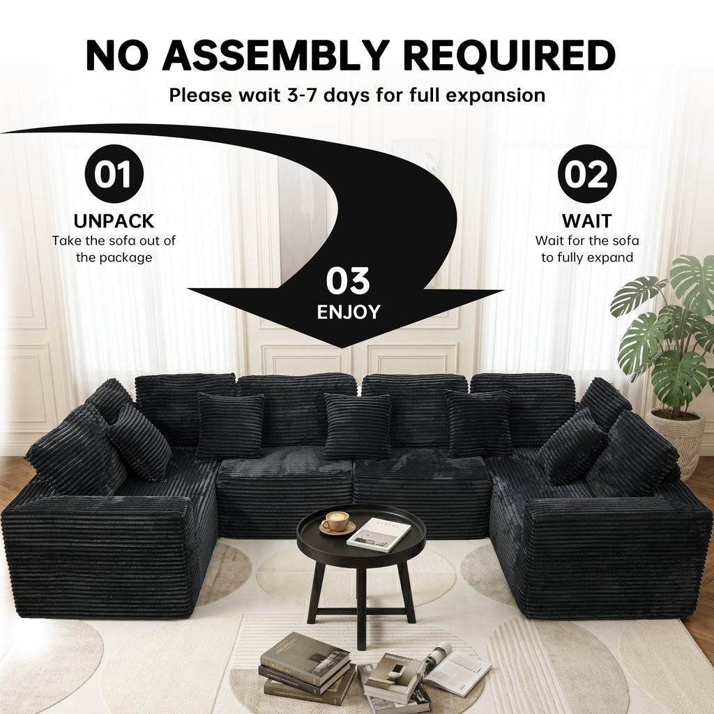 SOULART 138.5 U Shaped Sectional Couch,Gray Cloud Boneless Sofa For Living Room,Plush Corduroy Couches With Deep Seat Chaise Lounge,No Assembly Required