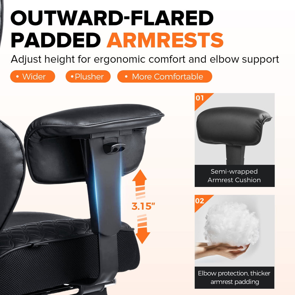 CloudRest Pro 400lbs Executive heavy duty office chair, High Back Ergonomic Computer Desk Chairwith Lumbar Back Support, Black