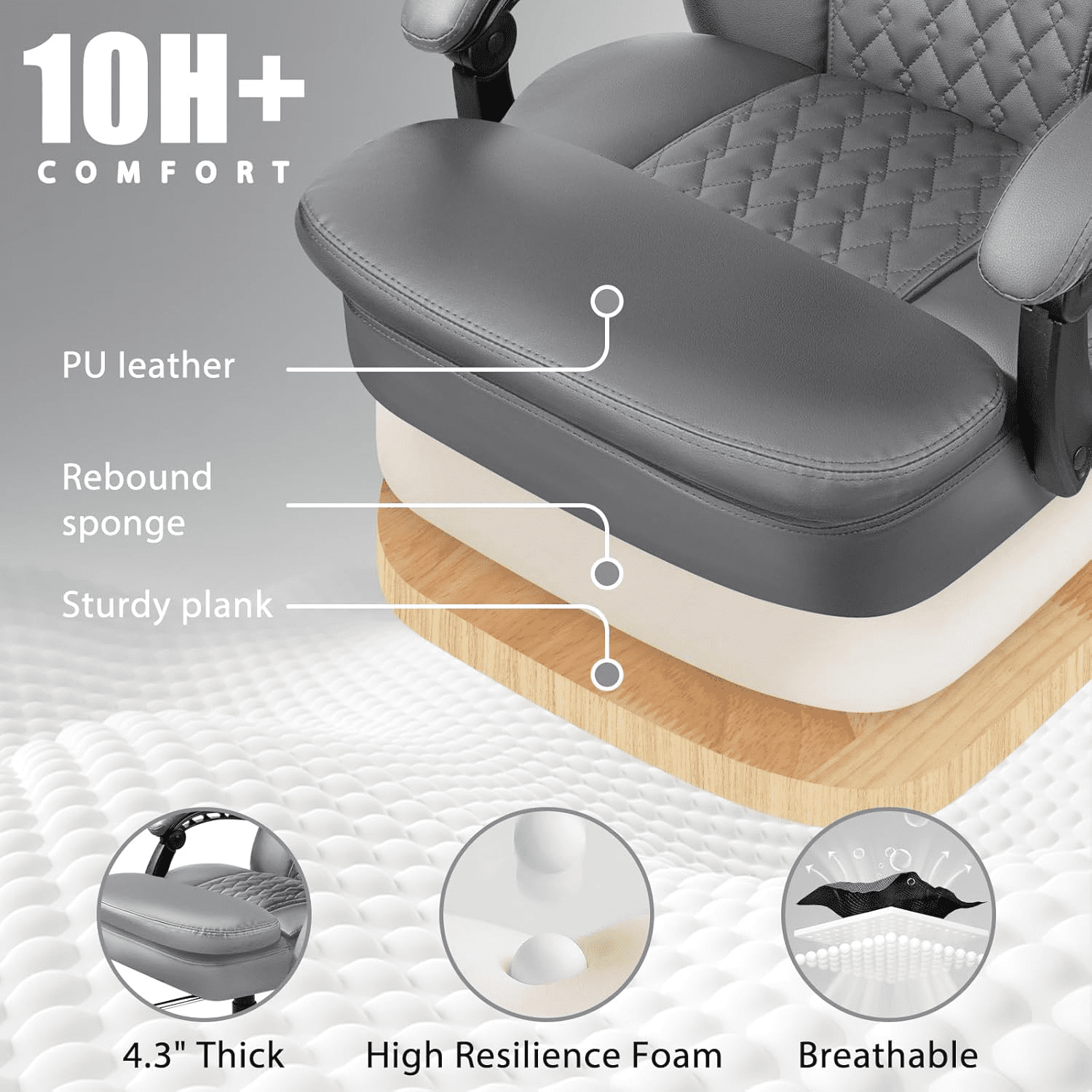 BOSSIN 400lbs Executive Office Chair with Foot Rest, Ergonomic Heavy Duty Big and Tall Desk Chair with Adjustable Headrest, High Back PU Leather Comfy Computer Chair