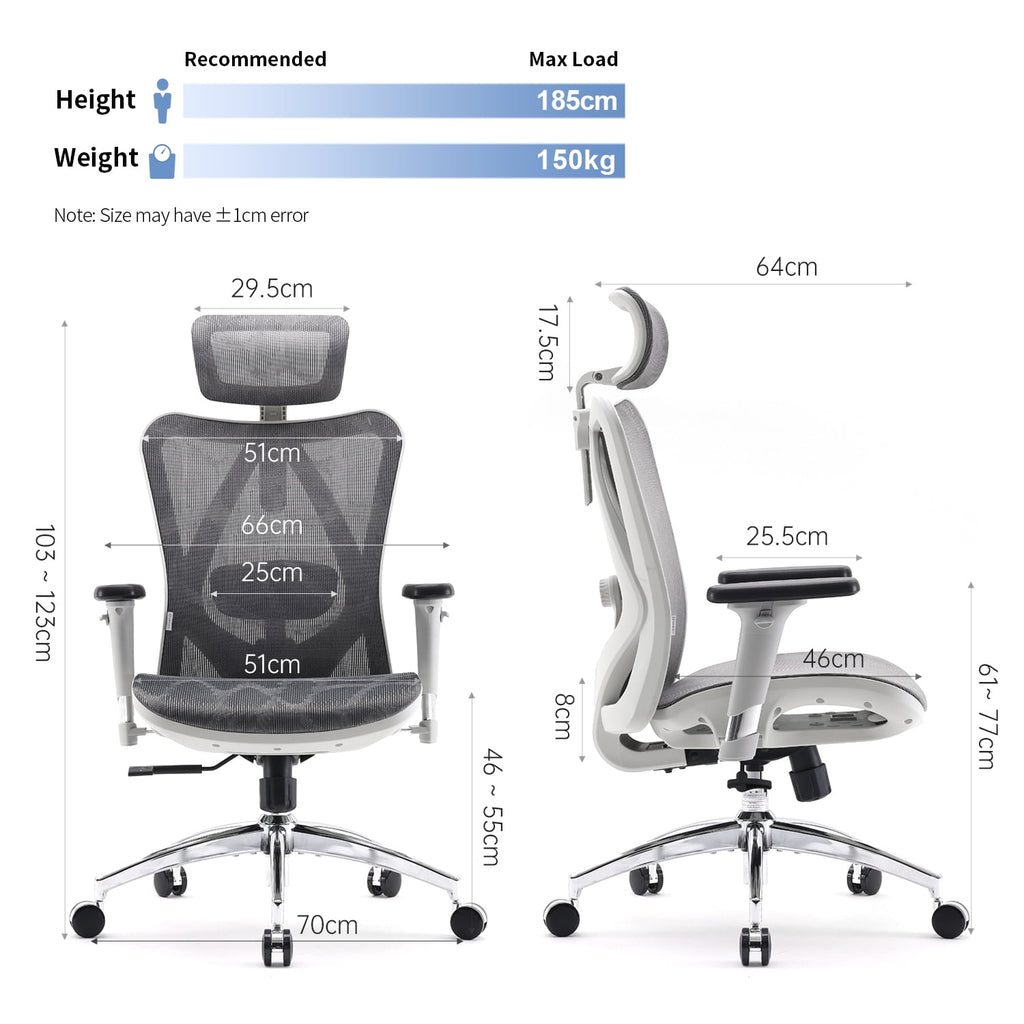 Sihoo M57 Ergonomic Office Chair, Adjustable Swivel Mesh High Back Desk Chair with Headrest, Lumbar Support, Black