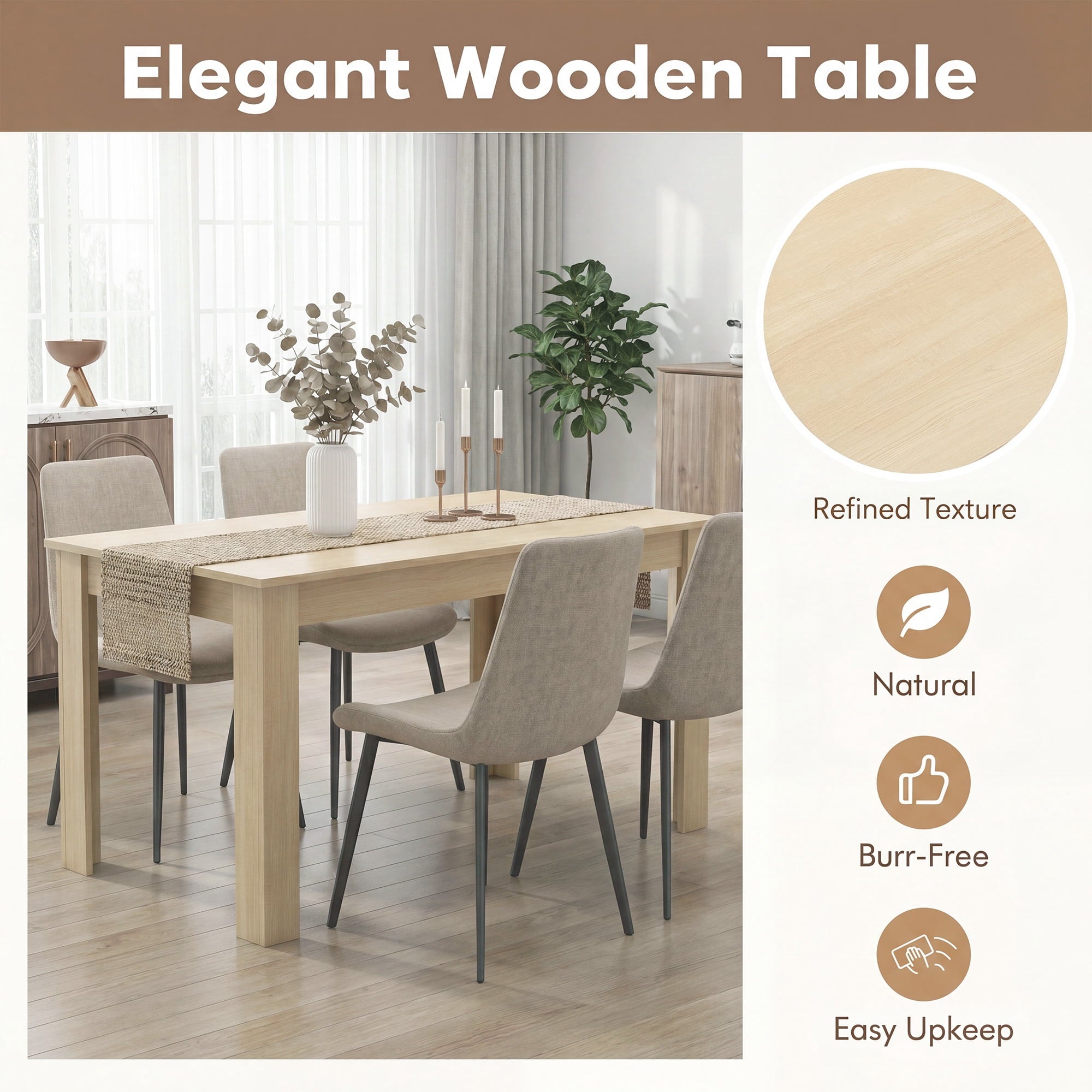 Costway 63 Dining Table Rectangular Modern Kitchen Table For 6 People Home Furniture Gray