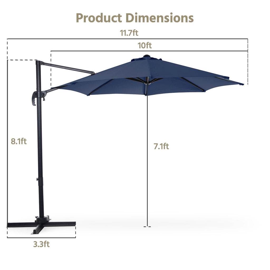 LAUSAINT HOME 10 Feet Patio Umbrella Outdoor Cantilever Round with 360-degree Rotation for UV Resistant, Wind Resistant, Patio, Outdoor, Deck, Garden, Backyard, Pool, Navy Blue
