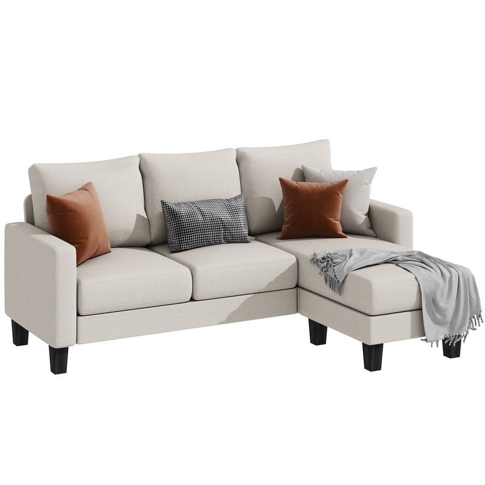 Homall Convertible Sectional Sofa Couch, Modern Linen Fabric L-Shaped Couch 3-Seat Sofa Sectional with Reversible Chaise for Small Living Room, Apartment and Small Space, Light Gray