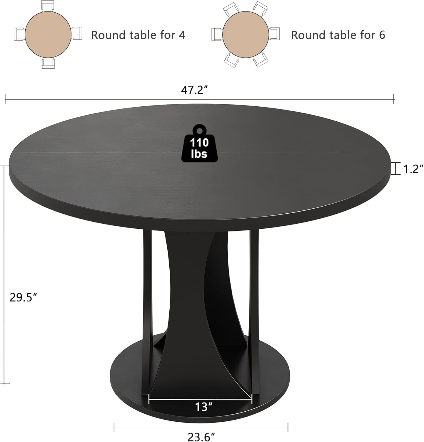 Virans 43.3-59 Extendable Round Dining Table for 6-8,Kitchen Table with MDF,Modern Dinner Table for Dining Rooms,Living Rooms,Walnut