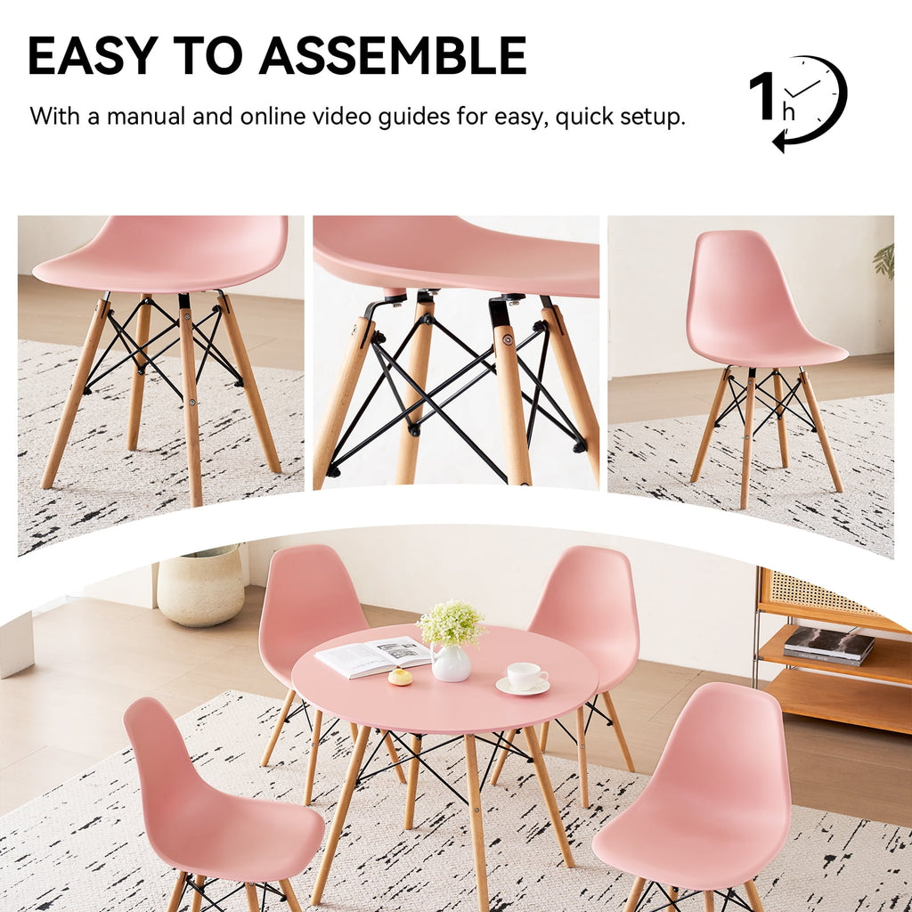 5-Piece 35.5'' Round Dining Table Set for 4, Kitchen Table Chair Set of 4, Mid-Century Modern Dinette Dining Room Table Set Dinner Table for 4 W/Solid Wood Legs, White