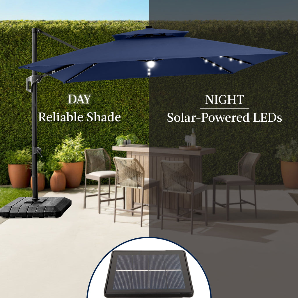 Best Choice Products 12x12ft 2-Tier Square Outdoor Solar LED Cantilever Umbrella w/ 360-Rotating Base   Gray