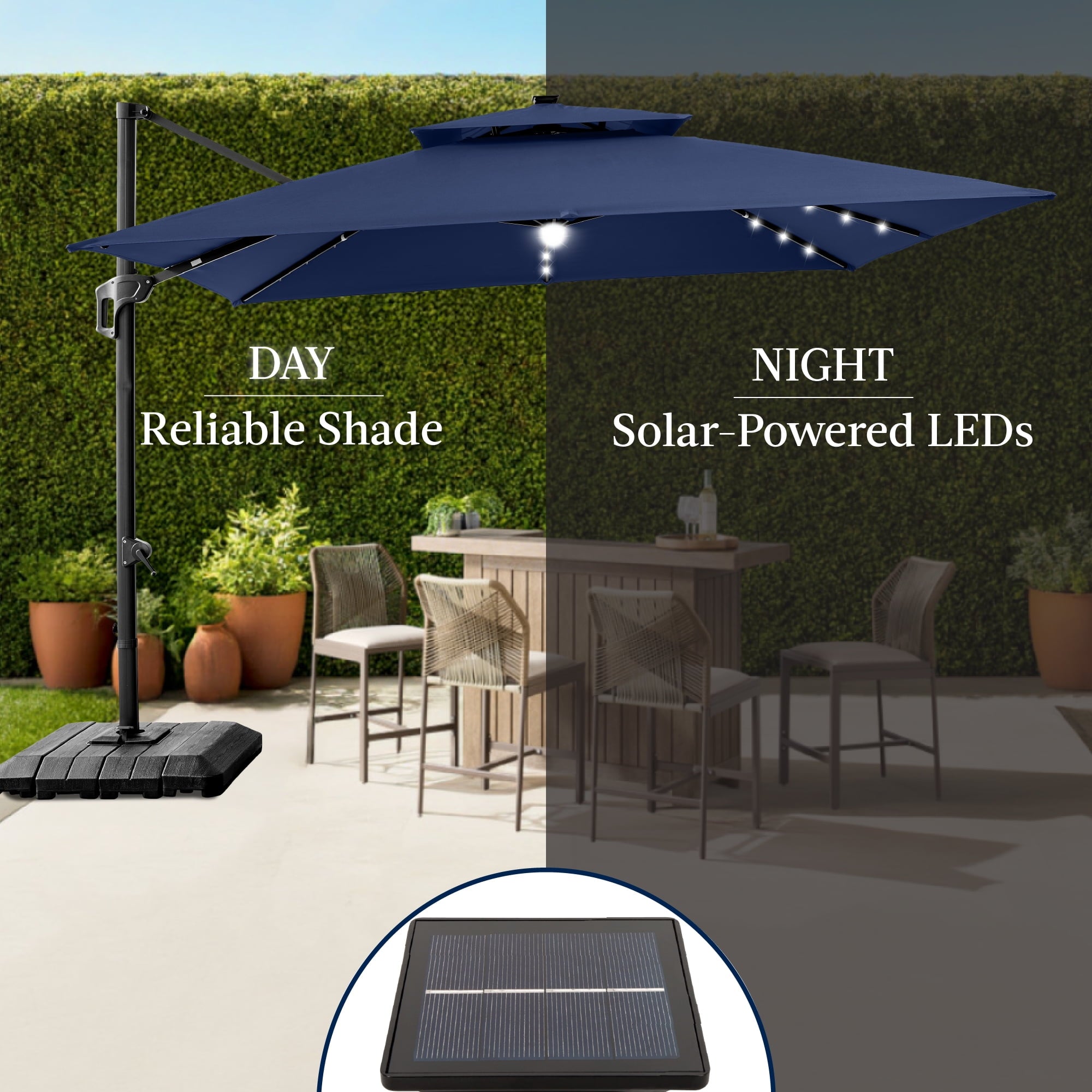 Best Choice Products 12x12ft 2-Tier Square Outdoor Solar LED Cantilever Umbrella w/ 360-Rotating Base   Gray