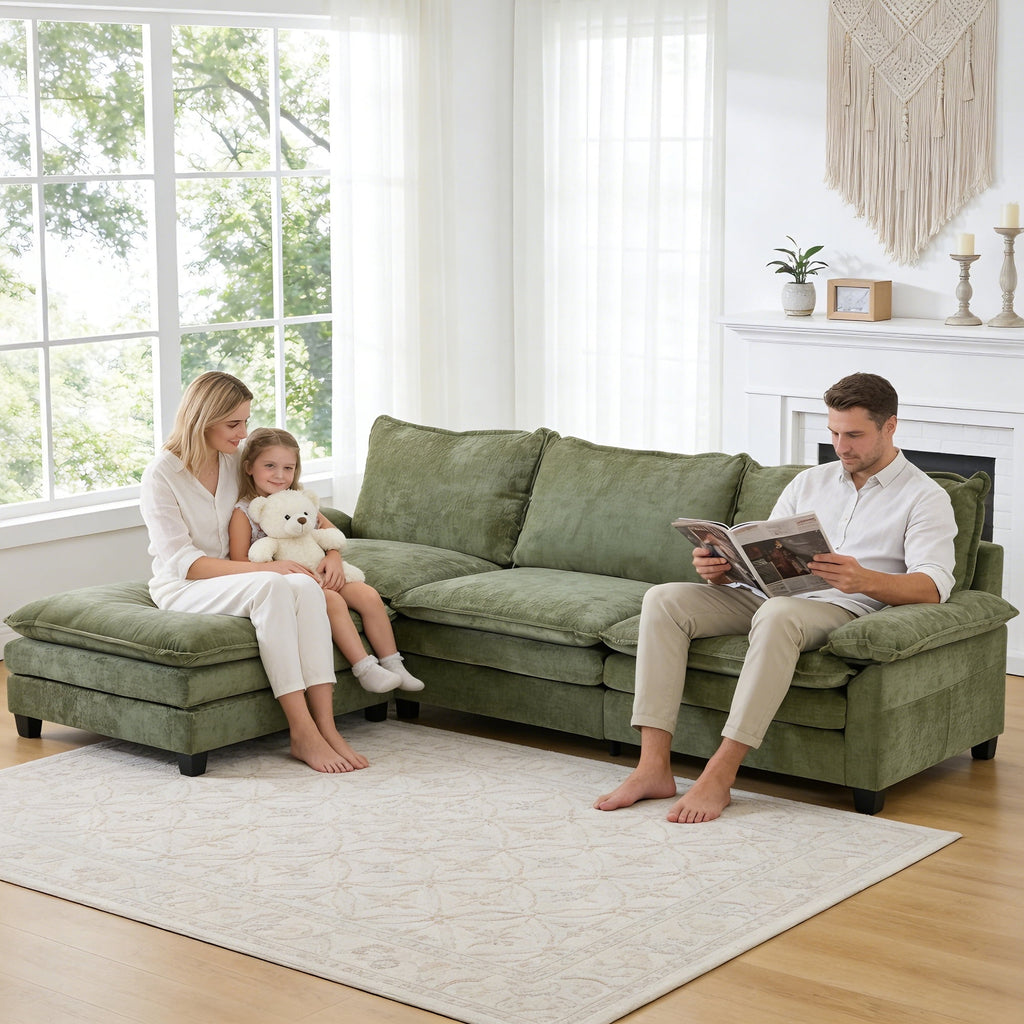 Ktaxon Sectional Sofa L Shaped Couch with Chaise Living Room Sleeper Set, 2 Seats with Chenille and Double Layer Cushions 86 W Beige