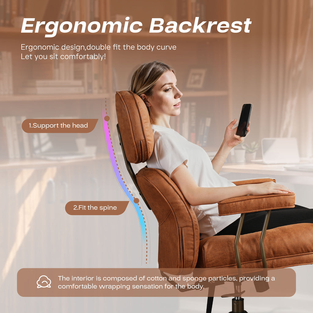 Toject Ergonomic Office Chair, High Back Big Comfy Home Office Chair with Lumbar Support, Mid-Century Modern Computer Executive Office Chair, Brown