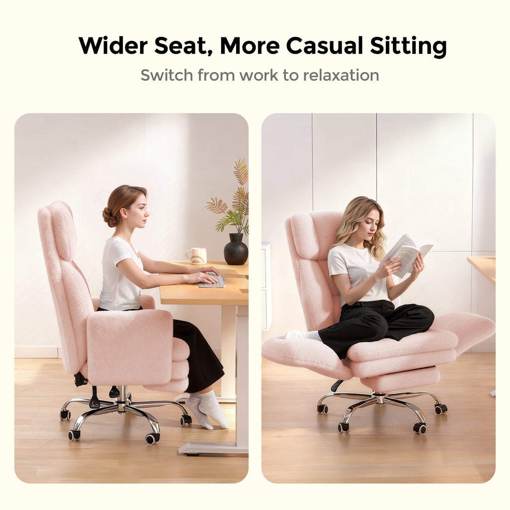 Patbrela Big and Tall Office Chair, Cloud Plush Swivel Desk Chair with 6-Level Adjustable Armrests, Home Ergonomic Executive Office Chair for Work, Gaming, Beige