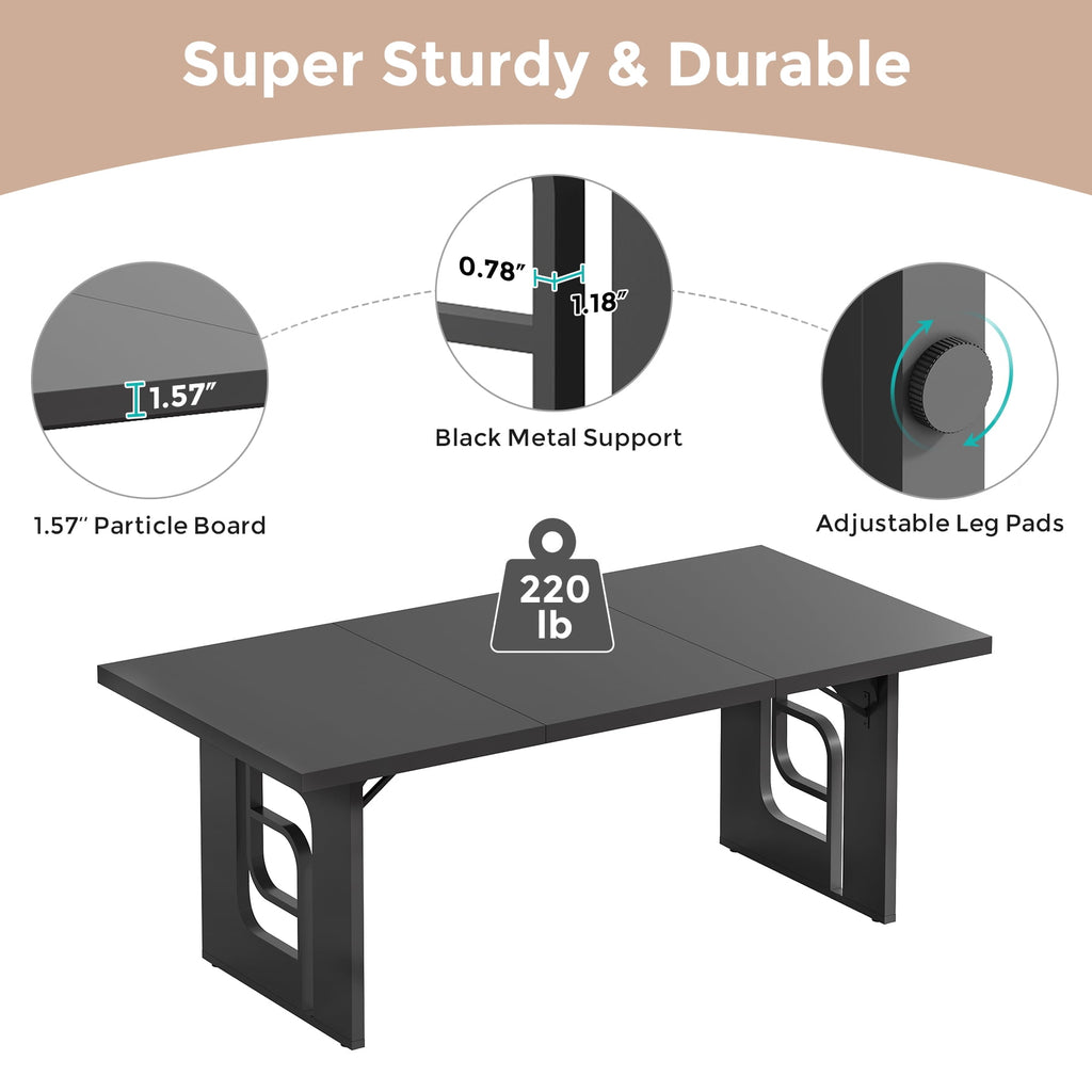 Condemo 71 inch Modern Dining Table for 6-8, Large Rectangular Kitchen Dinner Table for Dining Room, Living Room, Black