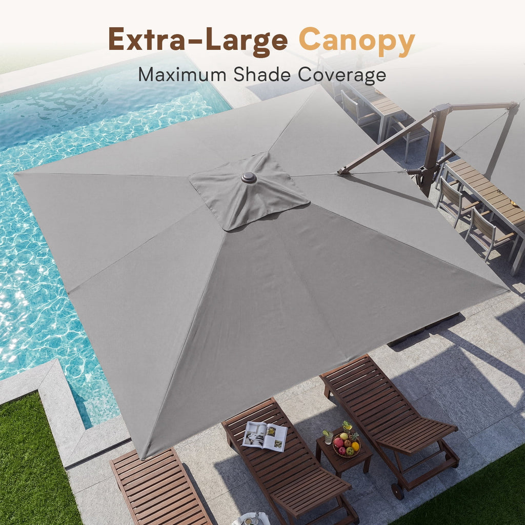 FUNDAZE 10x10ft Double Canopy Cantilever Umbrella, Patio Outdoor with Base & Cover, Waterproof UV Resistant for Garden Poolside Shade, Beige