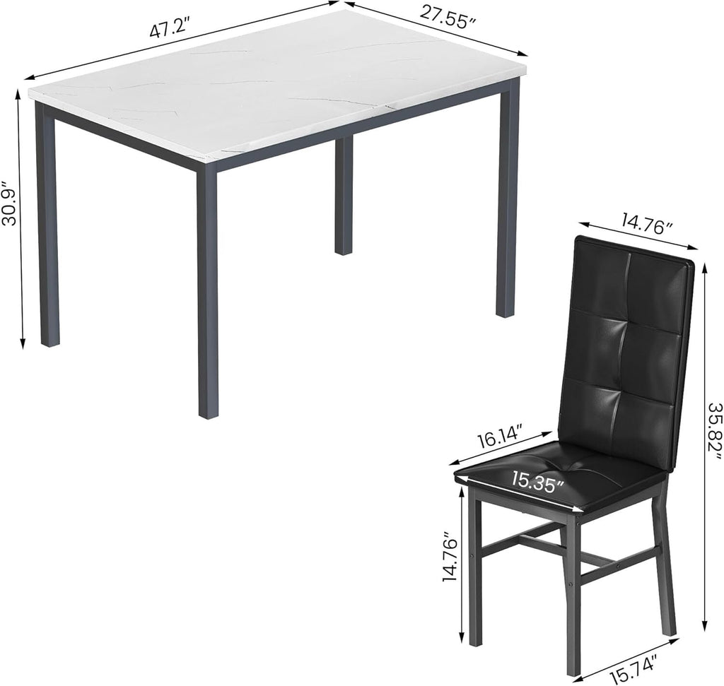 MOOSENG Dining Table Set for 4, Faux Marble Kitchen Table and Chairs Set of 4, 5-Piece Dining Room Set with PU Leather Upholstered Chairs for Small Space, Gray