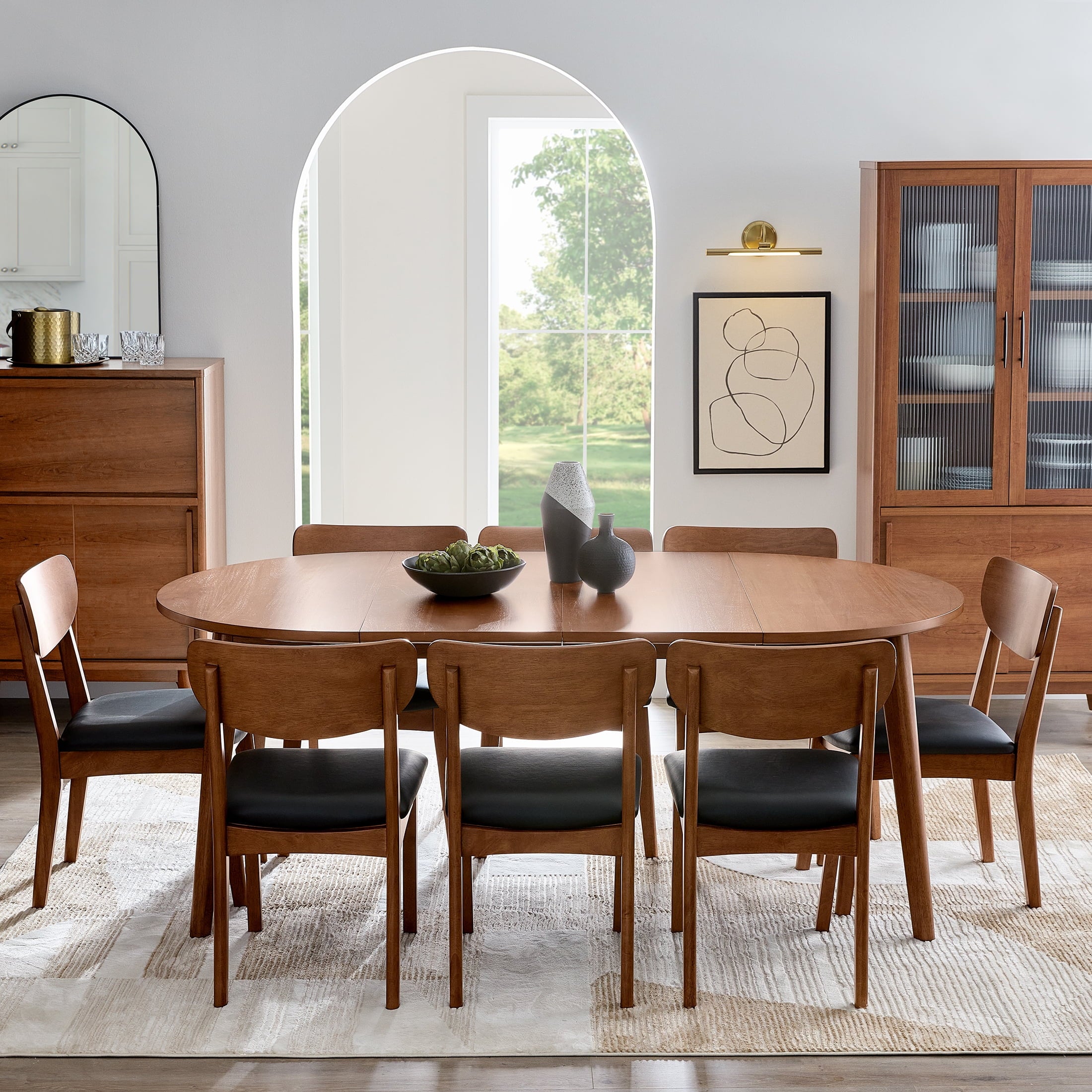 Better Homes & Gardens Greyson Mid-Century Extendable Dining Table, Solid Wood and Veneer, Acorn Finish