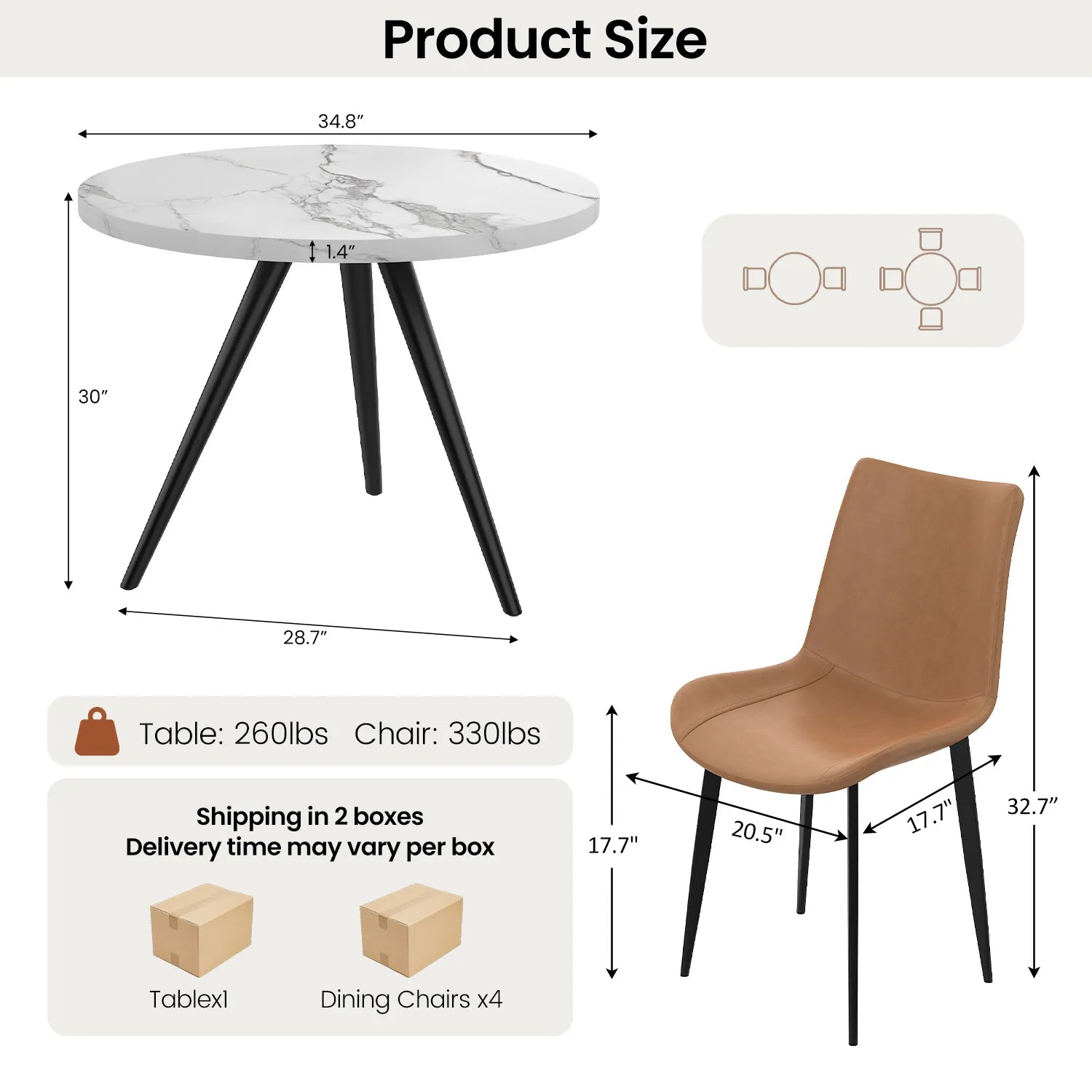 34.8 Round Dining Table for 4 People, Modern Circle Kitchen Table with Metal Legs for Kitchen, Dining Room, Apartment,Gray
