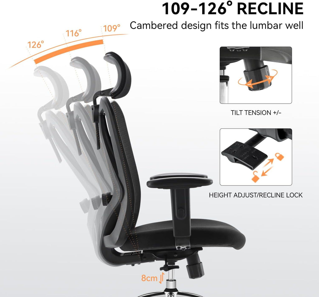 Sihoo M18 Mesh Ergonomic Office Chair with Adjustable Lumbar Support, High Back, Black