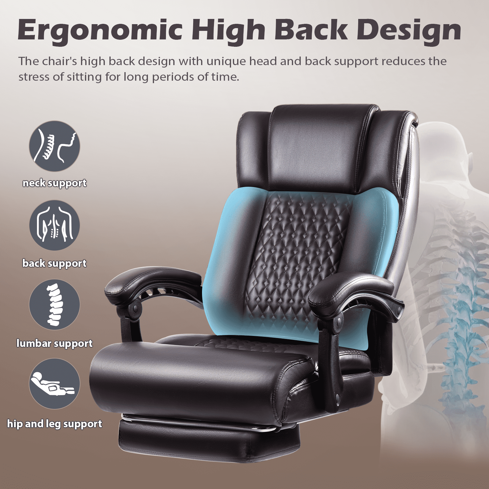 Waleaf Office Chair with Footrest,90-165°Reclining Ergonomic High Back Computer Desk Chair Lumbar Support for Home Office