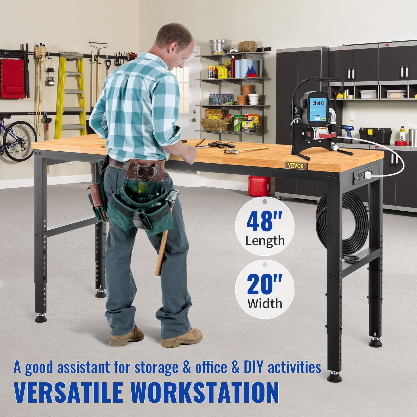 dokea Adjustable Height Workbench - 48 L, 2000 lbs Capacity