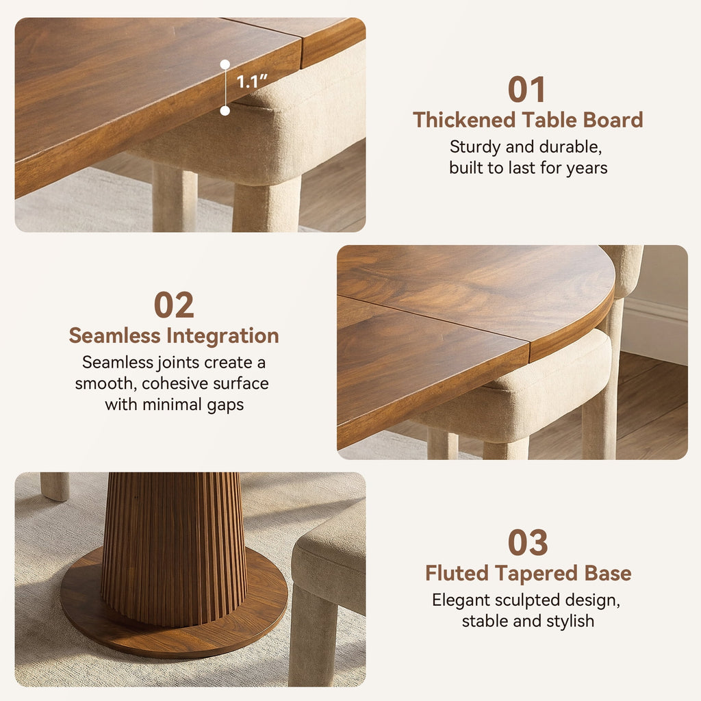 Keenstone Round Dining Table 43-59 Extendable, for 4 to 6, with Storage Space, Kitchen Dinner Room Table for Dining Room and Small Space Walnut