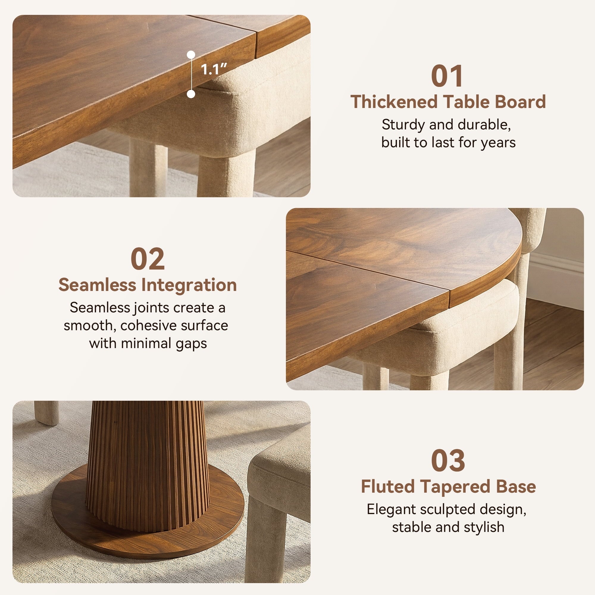 Keenstone Round Dining Table 43-59 Extendable, for 4 to 6, with Storage Space, Kitchen Dinner Room Table for Dining Room and Small Space Walnut