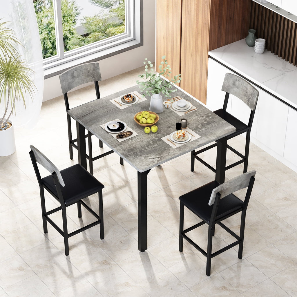 MIERES 5 Piece Dining Table Set High Top Dining Table Set for 4 Counter Height Small Kitchen Table With 4 Velvet Upholstered Chairs, Wood Small Dining Set for Bar Dining Room Breakfast